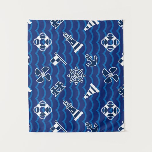 Cute Nautical Waves Pattern Wandkleed (Voorkant)