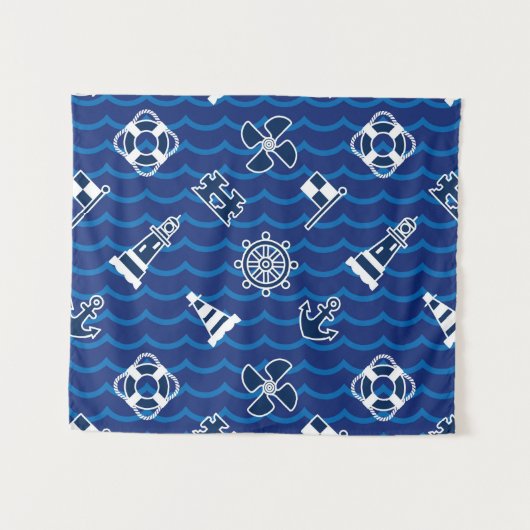Cute Nautical Waves Pattern Wandkleed (Voorkant (horizontaal))