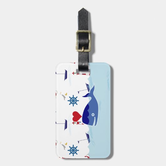 Cute Nautical Whale Bagagelabel (Voorkant verticaal)