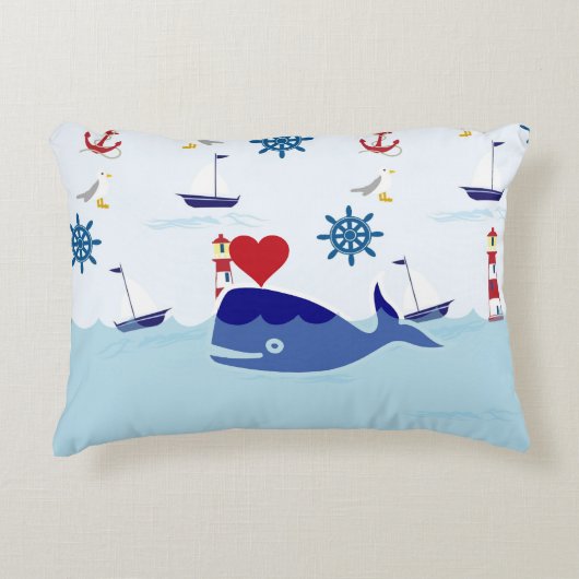 Cute Nautical Whale Decoratief Kussen (Voorkant)