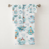 Cute Nautical Whales Waterverf Pattern Bad Handdoek (Insitu)