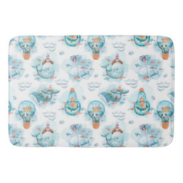 Cute Nautical Whales Waterverf Pattern Badmat