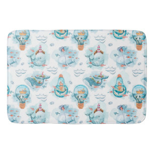 Cute Nautical Whales Waterverf Pattern Badmat