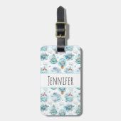 Cute Nautical Whales Waterverf Pattern Bagagelabel (Voorkant verticaal)