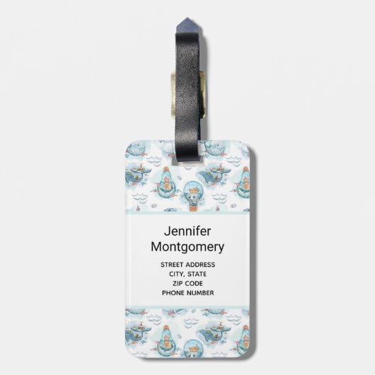 Cute Nautical Whales Waterverf Pattern Bagagelabel (Achterkant verticaal)