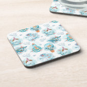 Cute Nautical Whales Waterverf Pattern Bier Onderzetter (Linkerzijde)