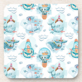 Cute Nautical Whales Waterverf Pattern Bier Onderzetter