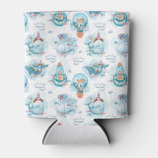 Cute Nautical Whales Waterverf Pattern Blikjeskoeler (Voorkant)