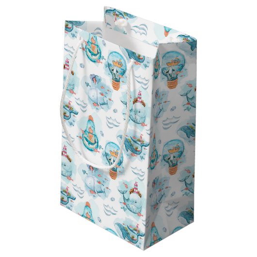 Cute Nautical Whales Waterverf Pattern Business Klein Cadeauzakje (Achterkant Gekanteld)