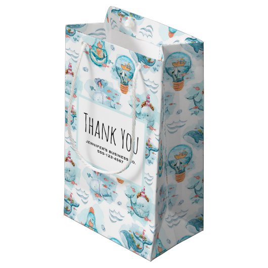 Cute Nautical Whales Waterverf Pattern Business Klein Cadeauzakje (Voorkant Gekanteld)