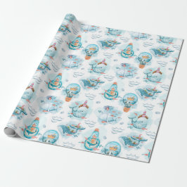 Cute Nautical Whales Waterverf Pattern Cadeaupapier