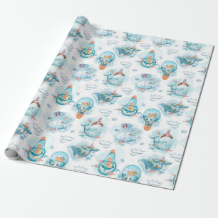 Cute Nautical Whales Waterverf Pattern Cadeaupapier