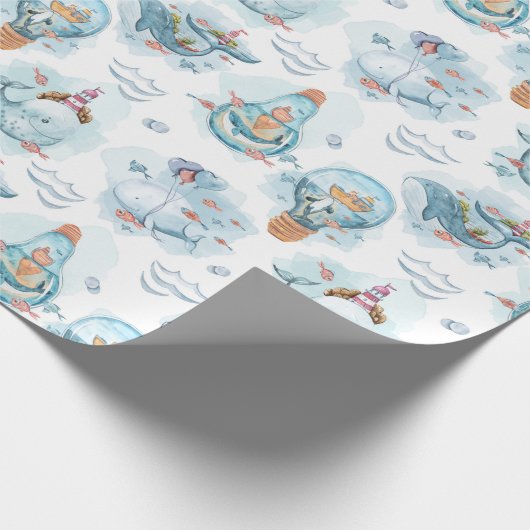 Cute Nautical Whales Waterverf Pattern Cadeaupapier (Hoek)