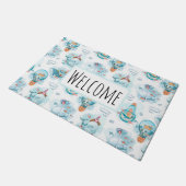 Cute Nautical Whales Waterverf Pattern Deurmat (Schuin)