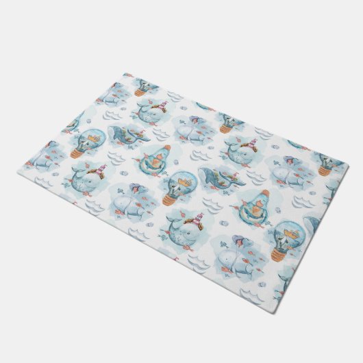 Cute Nautical Whales Waterverf Pattern Deurmat (Schuin)