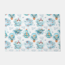 Cute Nautical Whales Waterverf Pattern Deurmat