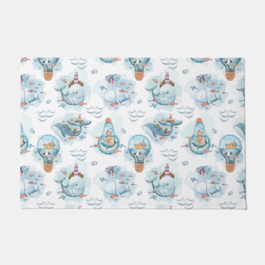 Cute Nautical Whales Waterverf Pattern Deurmat (Voorkant)