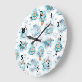 Cute Nautical Whales Waterverf Pattern Grote Klok (Hoek)