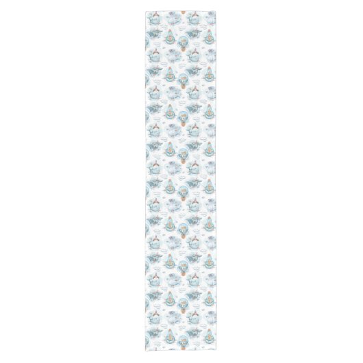 Cute Nautical Whales Waterverf Pattern Korte Tafelloper (Voorkant)