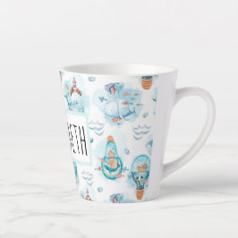 Cute Nautical Whales Waterverf Pattern Latte Mok