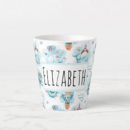 Cute Nautical Whales Waterverf Pattern Latte Mok