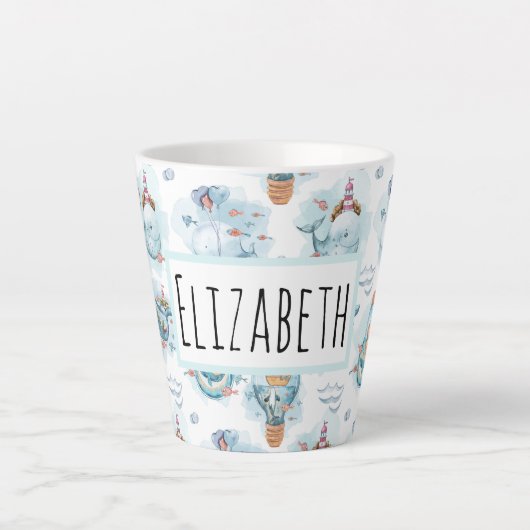 Cute Nautical Whales Waterverf Pattern Latte Mok (Voorkant)