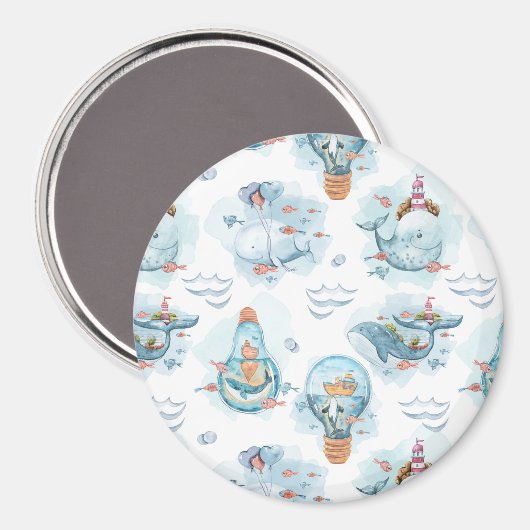 Cute Nautical Whales Waterverf Pattern Magneet (Voorkant / Achterkant)