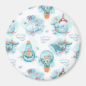 Cute Nautical Whales Waterverf Pattern Magneet (Voorkant)