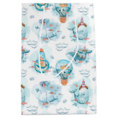 Cute Nautical Whales Waterverf Pattern Medium Cadeauzakje (Voorkant)