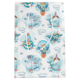 Cute Nautical Whales Waterverf Pattern Medium Cadeauzakje
