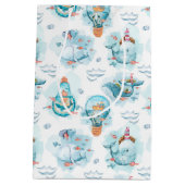 Cute Nautical Whales Waterverf Pattern Medium Cadeauzakje (Achterkant)