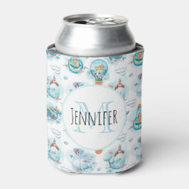 Cute Nautical Whales Waterverf Pattern Monogram Blikjeskoeler