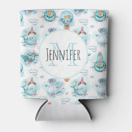 Cute Nautical Whales Waterverf Pattern Monogram Blikjeskoeler