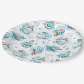 Cute Nautical Whales Waterverf Pattern Papieren Bordje (Gekanteld)