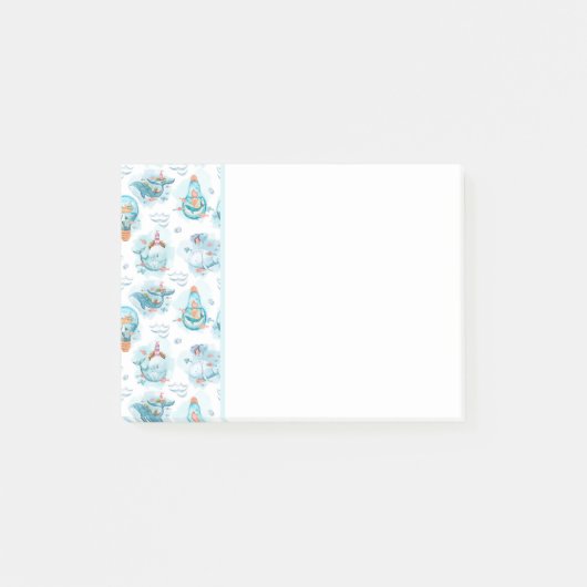 Cute Nautical Whales Waterverf Pattern Post-it® Notes (Voorkant)
