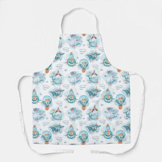 Cute Nautical Whales Waterverf Pattern Schort (Voorkant)