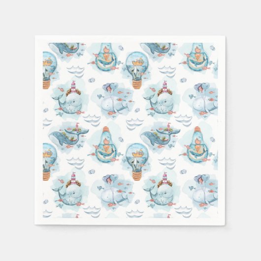 Cute Nautical Whales Waterverf Pattern Servet (Voorkant)