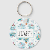 Cute Nautical Whales Waterverf Pattern Sleutelhanger (Voorkant)