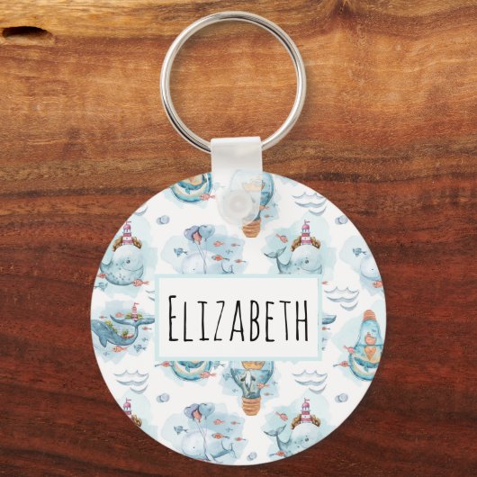 Cute Nautical Whales Waterverf Pattern Sleutelhanger (Voorkant)