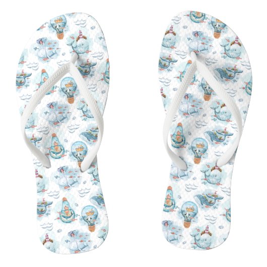 Cute Nautical Whales Waterverf Pattern Teenslippers (Voetbed)