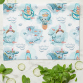 Cute Nautical Whales Waterverf Pattern Theedoek (Gevouwen)