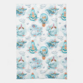 Cute Nautical Whales Waterverf Pattern Theedoek (Verticaal)