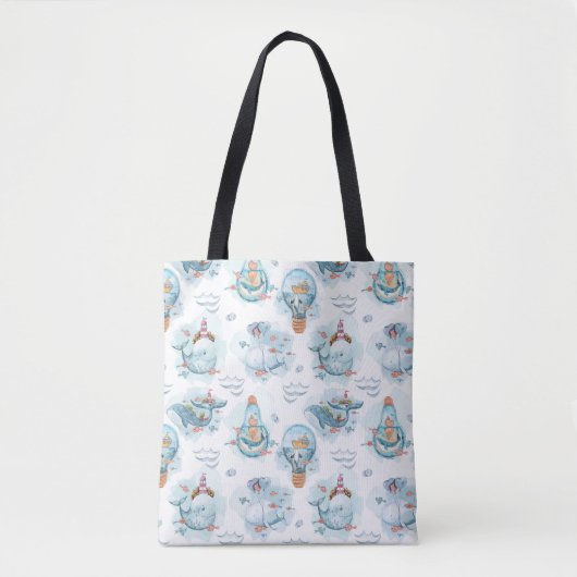 Cute Nautical Whales Waterverf Pattern Tote Bag (Voorkant)