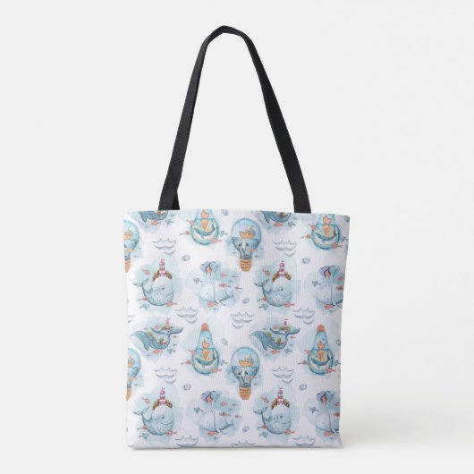 Cute Nautical Whales Waterverf Pattern Tote Bag (Achterkant)