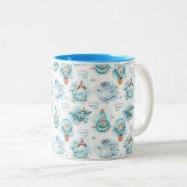 Cute Nautical Whales Waterverf Pattern Tweekleurige Koffiemok (Voorkant rechts)