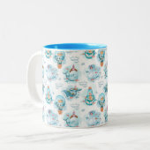 Cute Nautical Whales Waterverf Pattern Tweekleurige Koffiemok (Voorkant links)