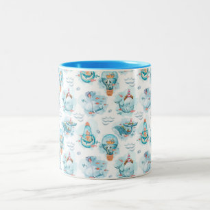 Cute Nautical Whales Waterverf Pattern Tweekleurige Koffiemok