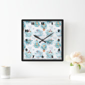 Cute Nautical Whales Waterverf Pattern Vierkante Klok (Huis)
