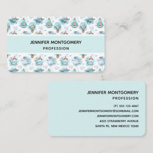 Cute Nautical Whales Waterverf Pattern Visitekaartje (Voorkant / Achterkant)
