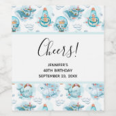 Cute Nautical Whales Waterverf Pattern Wijn Etiket (Enkel label)